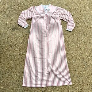 NWT VTG Accentuette Soft Red & White Striped Lace Long Nightgown Size M